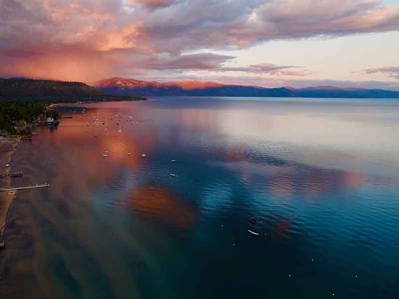 Drone view of the Lake Tahoe shoreline